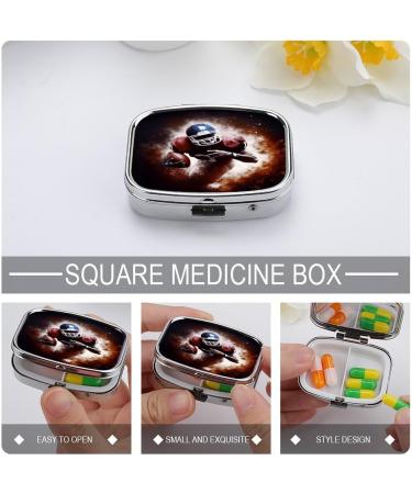 Shop American Football Print Pill Box - 2 Compartment Decorative Metal Organizer for Travel | Portable Medicine Case for Pocket & Purse - Buy Online on GoSupps.com