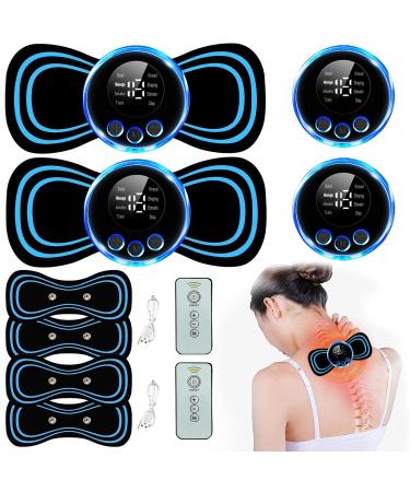Maxee 2PCs portable massage device 8 modes 19 levels of wireless self-adhering EMS massager shoulder neck massage pain relief of the body muscles mini cervical massage 4 massage pad 2PCs massage device with remote control