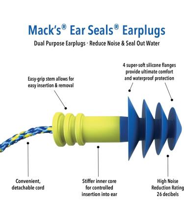 Mack's Ear Seals Earplugs - 1 Pair with Detachable Cord | 26dB High NRR for Noise Reduction and Water Blocking - Buy Online on GoSupps.com