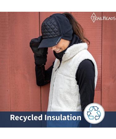 TrailHeads Women's Winter Ponytail Trucker Hat with Ear Warmers - Quilted Black - Buy Online on GoSupps.com