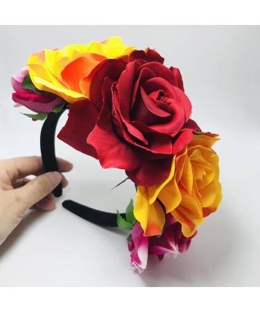 Mexican Flower Crown Headband Halloween Hairband Rose Flower Crown Headpiece Floral Hair Accessories for Cosplay Carnival Party Beach Vacaton - Buy Online on GoSupps.com