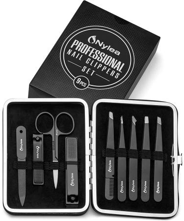 9pcs Nylea Stainless Steel Tweezers Set & Nail Clippers - Precision Slant Tip for Eyebrows, Facial Hair & Ingrown Hair - Men & Women - Buy Online on GoSupps.com