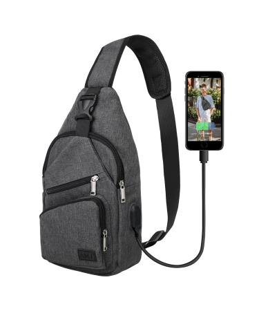 AMJ Sling Bag for Men Women Shoulder Backpack Chest Bags Crossbody Daypack with USB Cable for Hiking Camping Outdoor Trip Medium (15.74" x 7.87" x3.54") Space Grey