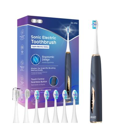 Seago electric toothbrush 8 brush heads and 2 type heads pressure sensor memory and replacement reminder 5 modes and seamless button sound toothbrush SG2753 (blue)