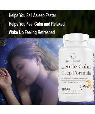 GENIUS HERBALS Gentle Calm Sleep Formula with Magnesium L-Theanine Melatonin GABA 5-Htp | Sleep Aid | Non-GMO - 60 Capsules - Buy Online on GoSupps.com
