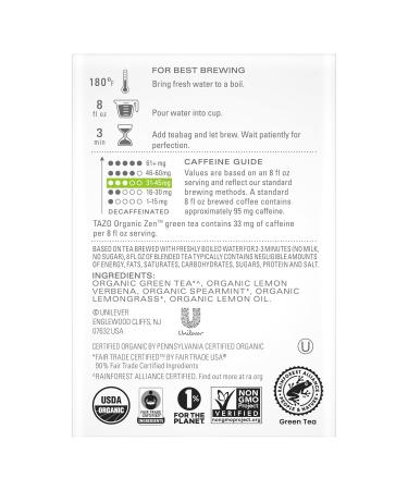 TAZO Organic Zen Green Tea - 36 Tea Bags | Premium Loose Leaf Green Tea for Relaxation | International Shipping Available - Buy Online on GoSupps.com