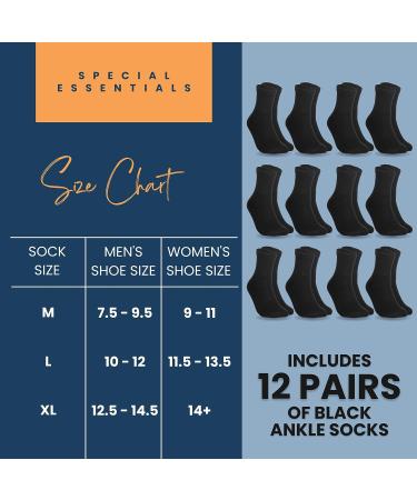 Special Essentials Men's Diabetic Ankle Socks 12-Pack - X-Large Black/Grey/White - Buy Online on GoSupps.com