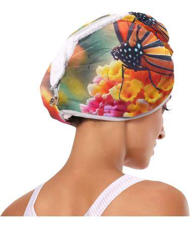Butterfly on Lantana Flower Hair Towel 2 Pack - Super Absorbent Quick Dry Hair Turbans for Women & Girls - Buy Online on GoSupps.com