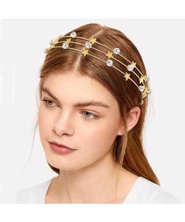 Gold Rhinestone Five-Pointed Star Headband Set - Elegant Bridal Hair Accessories - Buy Online on GoSupps.com