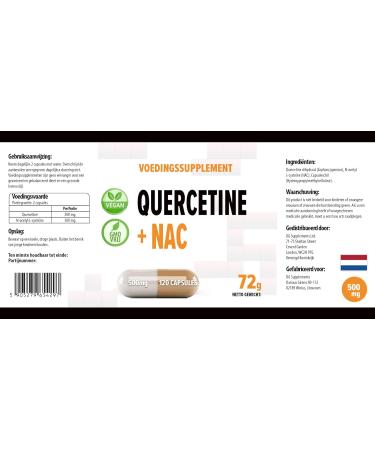 Quercetin + NAC Complex 500mg | 120 Vegan Capsules | High Strength Supplement | 3rd Party Lab Tested | Gluten & GMO Free - Buy Online on GoSupps.com