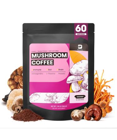 B BEWORTHS Mushrooms Coffee |10 Mushroom with Ashwagandha, Prebiotics, L-theanine, Lion's Mane, Reishi, Chaga, Turkey Tail, Arabica Instant Coffee Support Immune, Brain Focus, Gut Health | 60 Servings Focus Coffee