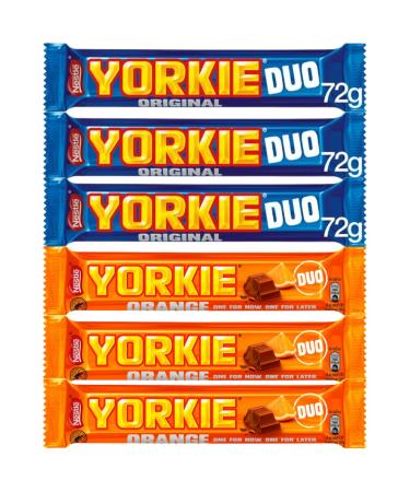 Chocolate Bar Bundle With Yorkie Milk Chocolate Bar Duo 72g x3 and Yorkie Chocolate Orange Bar Duo 72g x3 (6 Pack)