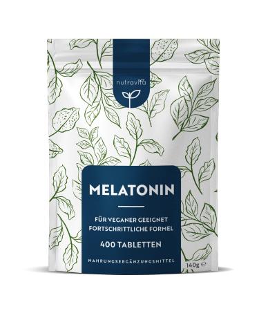 Melatonin high -dose - 400 tablets - 0.5 mg melatonin per daily dose - pure melatonin sleeping pills with chamomile and lavender - promotes healthy sleep - laboratory test & vegan - nutravita