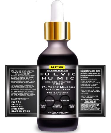 Fulvic Humic Mineral Blend 180 Servings | Superior X935 Humic and Fulvic Acid Supplement | 77+ Trace Mineral Drops with Electrolytes | Improve Gut Health Leaky Gut Repair with Fulvic Acid Organic Fulvic Humic 1.69 Fl Oz  - Buy Online on GoSupps.com