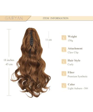 Shop 45cm Gairyan Auburn Ponytail Extensions | Clip-In Curly & Wavy Synthetic Hair for Women - Buy Online on GoSupps.com