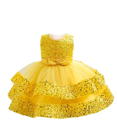 Miipat Baby Girl Dress Tulle Sequin Sleeveless Princess Toddler Girl Party Dresses Formal Flower Girls Birthday Wedding Pageant Dress 4-5 Years Yellow