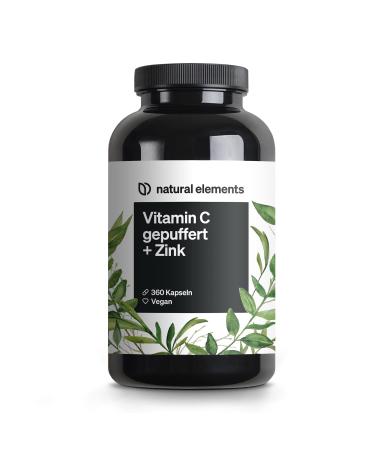 Vitamin C - 360 capsules - high -dosed with 1000mg + 15mg zinc - vegetable fermented & buffered (pH -neutral acid -free stomach) - laboratory testing vegan and produced in Germany