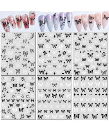 6 Sheets Butterfly Nail Stickers Decals Self-Adhesive Black White Butterflies Nail Art Stickers Nail Art Supplies Designs Kit for DIY Nail Tips Decoration - Buy Online on GoSupps.com