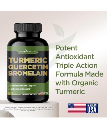 Gade Nutrition Turmeric Quercetin with Bromelain Supplement | Supplement in Capsules for Immune Support Allergy Relief Joint Support | Non-GMO Gluten-Free Made in USA 60 Count (Pack of 1) - Buy Online on GoSupps.com