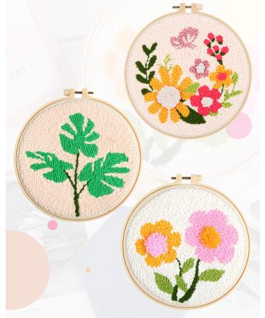 Pllieay 3 Set Punch Needle Embroidery Starter Kits with Instruction, Fabric, Pattern, Yarns, and Hoops for Rug-Punch & Pinch Needle - Buy Online on GoSupps.com