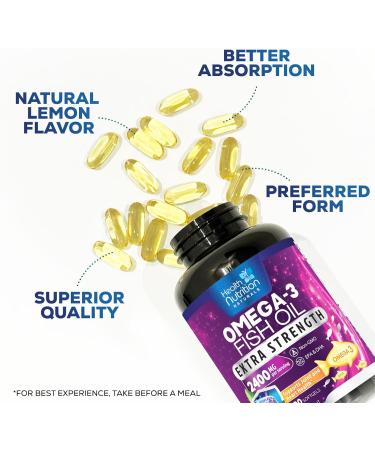 Omega 3 Fish Oil Supplements 2400 mg - Triple Strength Omega3 - EPA & DHA with Essential Fatty Acids - Natural Immune Brain & Heart Health Support - Burpless Lemon Flavor Wild Caught - 180 Softgels 180 Count (Pack of 1) - Buy Online on GoSupps.com