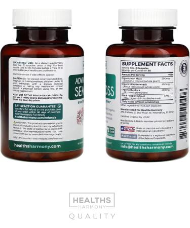 Organic Irish Sea Moss Capsules - Organic Sea Moss Capsules with Bladderwrack Burdock Root and Black Pepper Extract for Enhanced Absorption - Vegan Non-GMO & Made in The USA (1 Month Supply) 60 Count (Pack of 1) - Buy Online on GoSupps.com