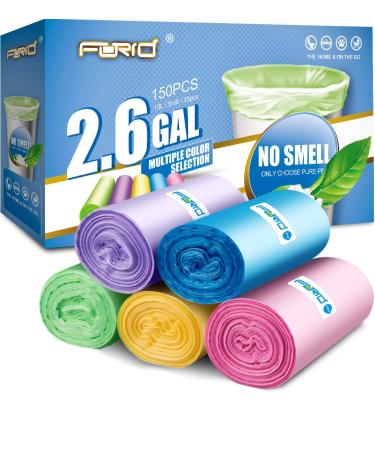 Small Trash Bag, 2.6 Gallon Garbage Bags FORID Bathroom Trash can Liners for Bedroom Home Kitchen 150 Counts 5 Color BEST SELLER: 2.6 Gallon - 150 Pack 150 Count (Pack of 1)