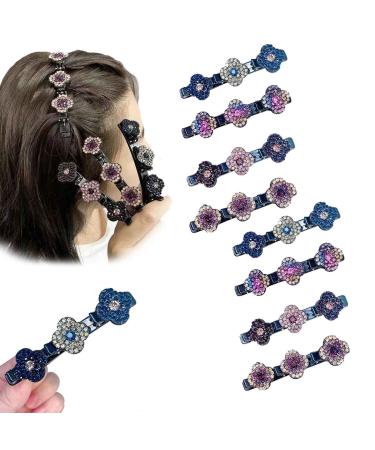 Sparkling Crystal Stone Braided Hair Clips Satin Fabric Hair Bands Braided Hair Clip with Rhinestones for Women (8 PCS)