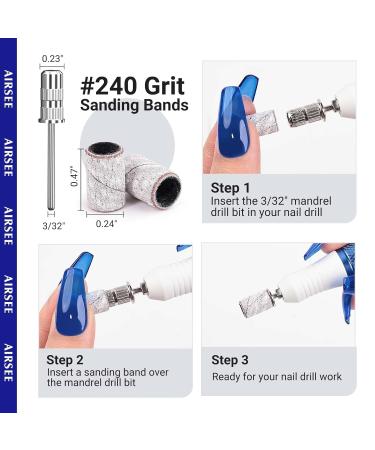 AIRSEE Sanding Bands for Electric Nail Drill 100 Piece Set 240 Grit Medium Acrylic File Attachments Professional 1 Sander Mandrel Bit Beauty Salon Accessories Manicure and Pedicure Finger Callus Zebra 240# Grit White - Buy Online on GoSupps.com