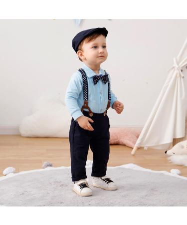 ZOEREA Baby Boy Gentleman Outfits Set | Romper Jumpsuit + Bow Tie + Suspender Pants | Infant Wedding Suit Clothing | Blue | 6-12 Months - Buy Online on GoSupps.com