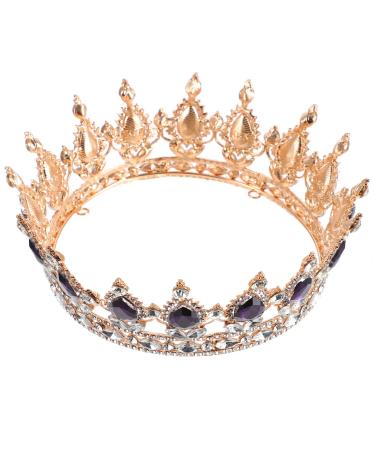 FRCOLOR Gold Baroque Jeweled Queen Crown Crystal Tiaras Crowns Vintage Birthday Tiara Rhinestone Wedding Crown for Women