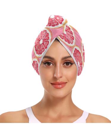 Small Pink Grapefruit Slices Hair Towel 2 Pack Super Absorbent Hair Drying Towel Quick Dry Hair Turbans Head Towel with Button Twisty Wrap for Women Girls