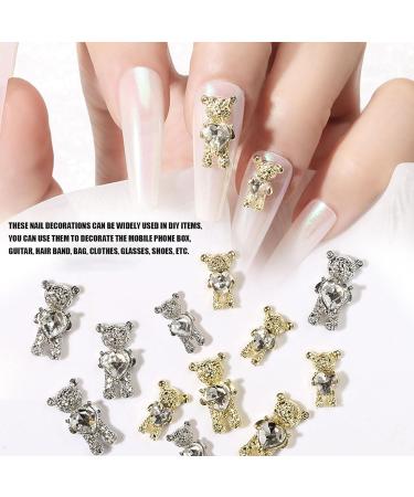 Bear Nail Charms 30PCS Shiny Alloy Bear Nail Art Decoration with Heart Rhinestones 3D Gold Silver Alloy Nail Charms for Manicure Design DIY Ornaments Crafts Accessories - Buy Online on GoSupps.com