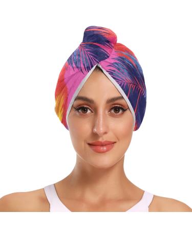 Dark Blue Yellow Leaf Hair Towel 2 Pack Super Absorbent Hair Drying Towel Quick Dry Hair Turbans Head Towel with Button Twisty Wrap for Women Girls