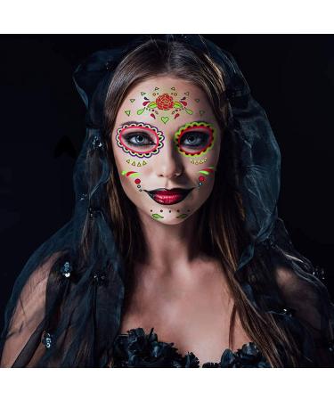 Day of the Dead Glow in The Dark Face Tattoos - 6 Sheets Halloween Makeup Stickers for Men and Women - Buy Online on GoSupps.com