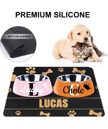 JMIPET Personalized Dog Cat Food Mat | Custom Waterproof Pet Bowl Mat with Non-Slip Bottom | Golden Bone & Paw Prints Design - Buy Online on GoSupps.com