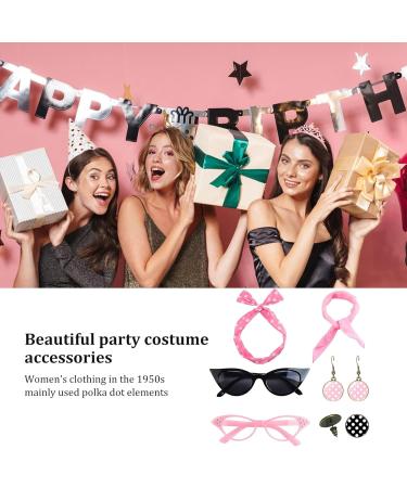 Dtaigou 50s Accessories for Women Headband Drop Earrings Set for 1950s Outfits Cat Eye Glasses with Vintage Polka Dot Hair Bands and Headband for Women Pink One Size - Buy Online on GoSupps.com