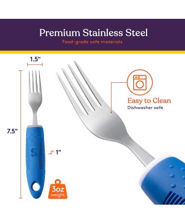 Special Supplies Adaptive Utensils (5-Piece Kitchen Set) Wide  Non-Weighted  Non-Slip Handles for Hand Tremors  Arthritis  Parkinsons or Elderly Use - Stainless Steel Knives  Fork  Spoons - Blue - Buy Online on GoSupps.com