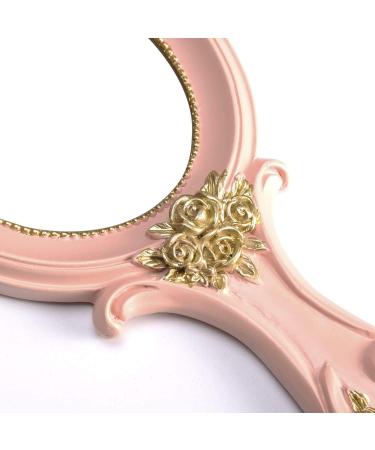 Vintage Handheld Makeup Mirror with Crafted Rose Design - Pink Princess Beauty Vanity Mirror - Buy Online on GoSupps.com