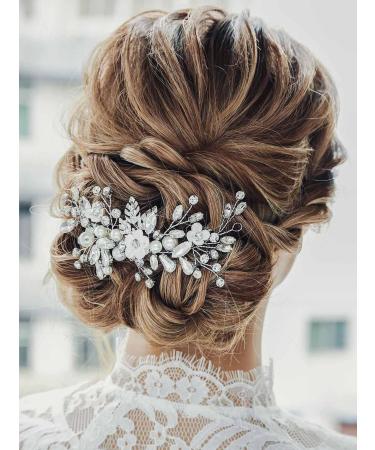 Crystal Bride Wedding Hair Clip | Catery Silver Hair Vine | Bridal Headpiece with Flower | Women's Wedding Hair Accessories - Buy Online on GoSupps.com