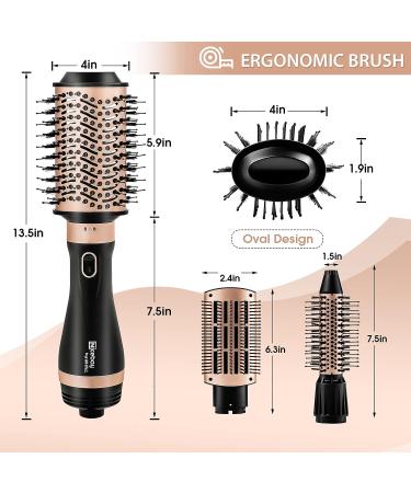 Nicebay Hair Dryer Brush Set - One-Step Hot Air Brush for Straightening, Drying, Curling - Multi-Temperature Settings - Detachable Design - Paddle & Oval Brush - Black and Gold - Buy Online on GoSupps.com
