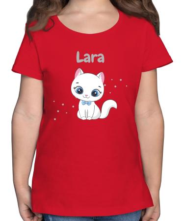 Gift with name personalized by Shirtracer - T-Shirt Girls - Cute Cat Cats Cat Motif Cat Cats 08 Red 152