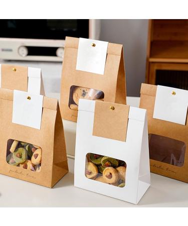 Set Of 50 Convenient Paper Bags For Bread Clear Window Cookie Packaging Bag Practical Food Package Bag For Parties Yellow - Buy Online on GoSupps.com