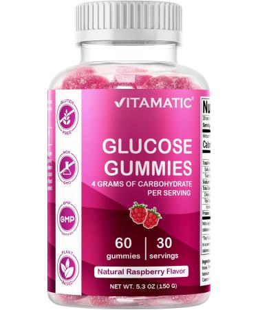 Vitamatic Glucose Chewable Gummies - 60 Count - Natural Raspberry Flavor - Low Carb 4G - International Shipping Available - Buy Online on GoSupps.com
