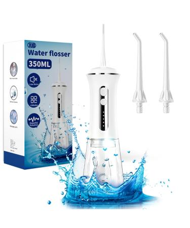 Water Dental Flosser - 350ML Cordless Water Flosser with 3 Nozzle Types 4 Modes Rechargeable Portable Dental Oral Irrigator for Home Travel- IPX7 Waterproof Water Tank White