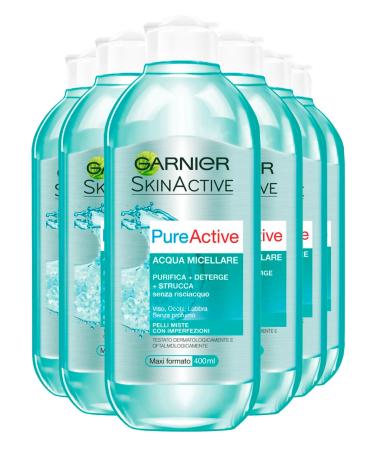 Garnier 3in1 micelle water for make -up & removing make -up facial cleaning of face & eyes for greasy skin skin clear 6 x 400 ml for impurities. - Buy Online on GoSupps.com