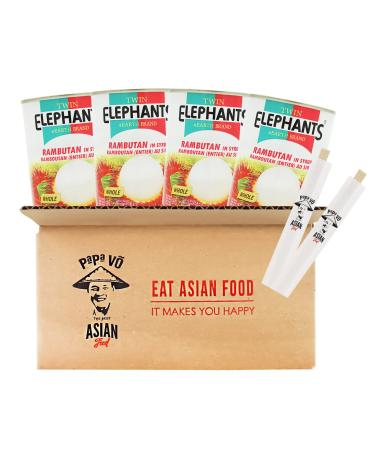 Pack of 4 (4x 565g (ATG 230g)) Twin Elephants Rambutan in Syrup (Papa Vo)