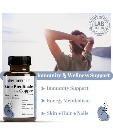 PUREFULLY Zinc Picolinate 25mg with Copper 2mg Capsules - Multi-Mineral Zinc with Copper Supplement for Immune Support - Vegan Gluten Free (90 capsules) - Buy Online on GoSupps.com