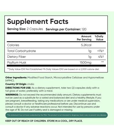 WeightWorld Psyllium Husk Capsules 1500mg - 4 Months Supply - Fiber Supplement for Digestive Health - 240 Vegan Psyllium Husk Powder Capsules - Non-GMO - Allergen-Free - Buy Online on GoSupps.com