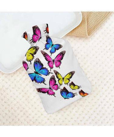 Colorful Butterfly Hot Water Bottle with Plush Cover - Hand Warmer for Adults & Kids | 26.5x15.3cm - International Shipping - Buy Online on GoSupps.com